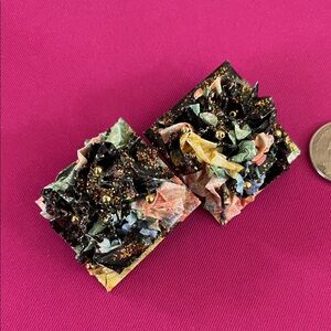 1980s Abstract Square Handmade Earrings with Multicolor Design